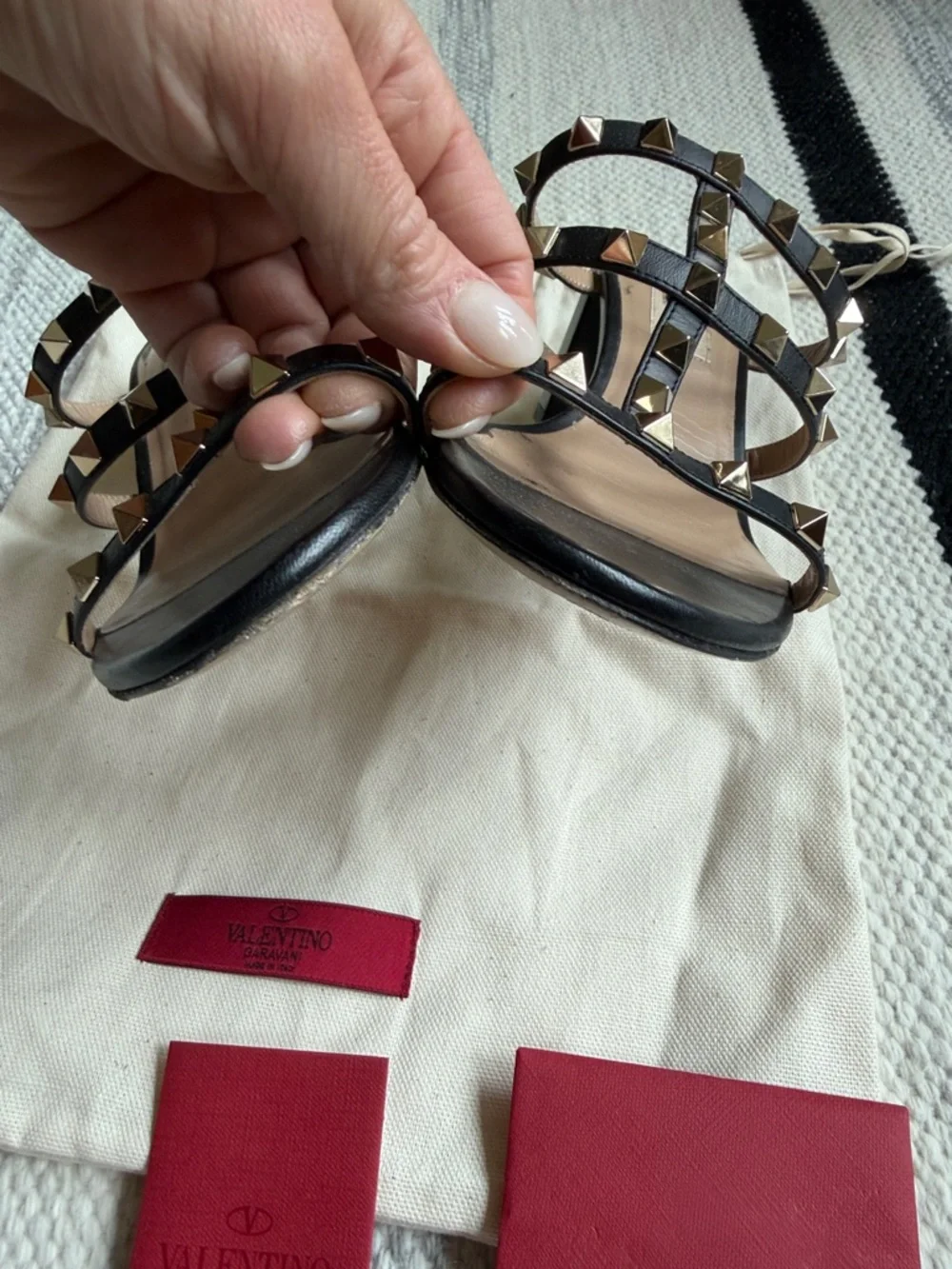 Valentino Rockstud Leather Block Heel Slide Sandal 37